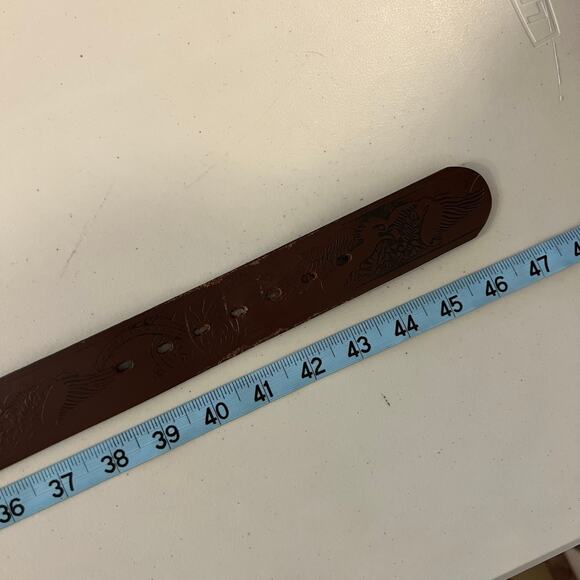 Wrangler Brown Genuine Leather Eagle Tooled Western Belt Unisex Size Large - Picture 8 of 11